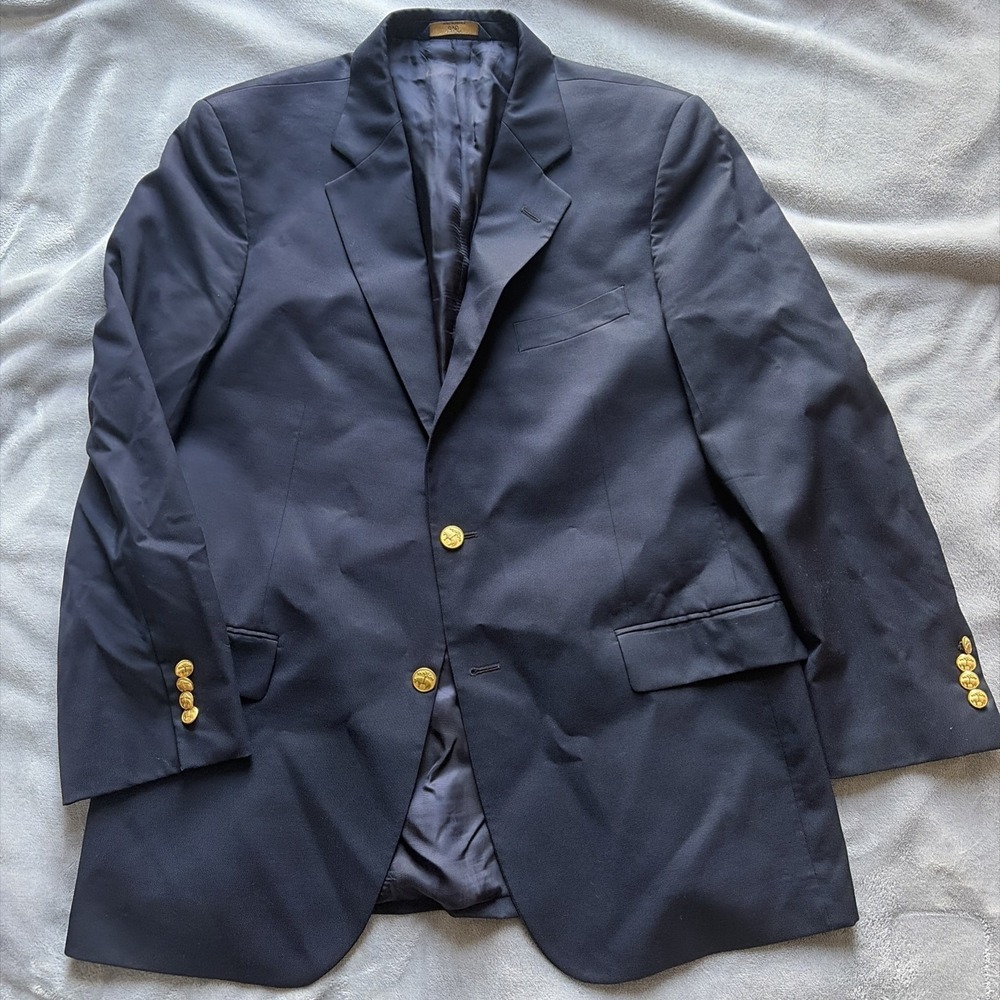 Brooks Brothers 346 Wool Blazer Jacket Suit Men's 42R Navy Gold Button